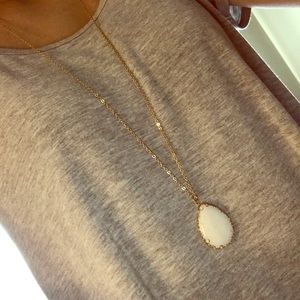 Long Gold Necklace with white stone